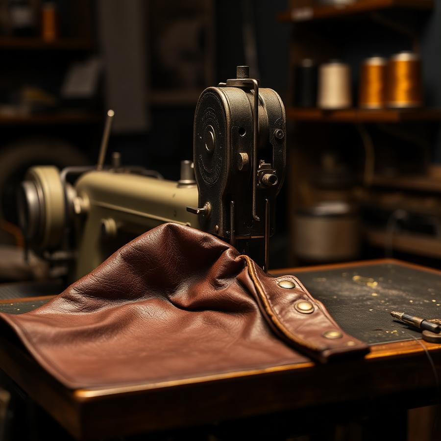 Leather jacket seam repaired on an industrial sewing machine